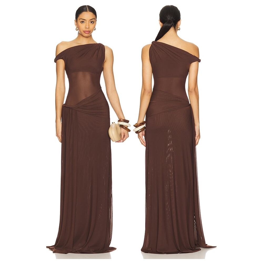 MISHA Sisal Maxi Dress Draped Mesh Party Formal Prom Wedding Guest Gala Hoco XXS